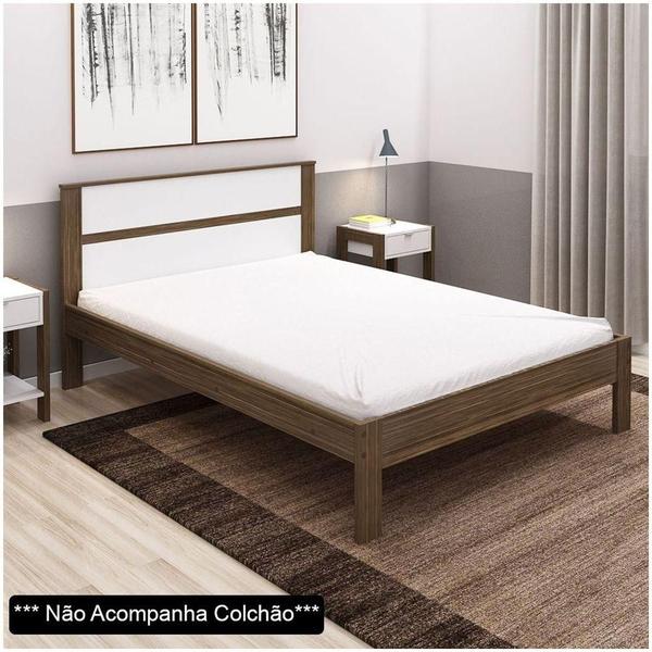 Imagem de Cama De Casal Madeira Cm8005 Nogal/branco