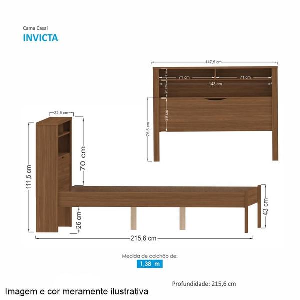 Imagem de Cama de Casal Madeira Com Baú Invicta Santos Andirá Branco