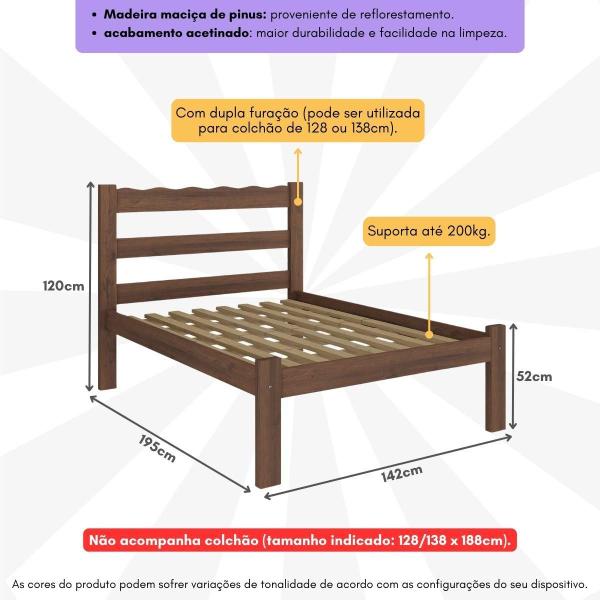 Imagem de Cama de Casal Madeira Maciça para Colchão 128/138x188cm Multimóveis CR35255