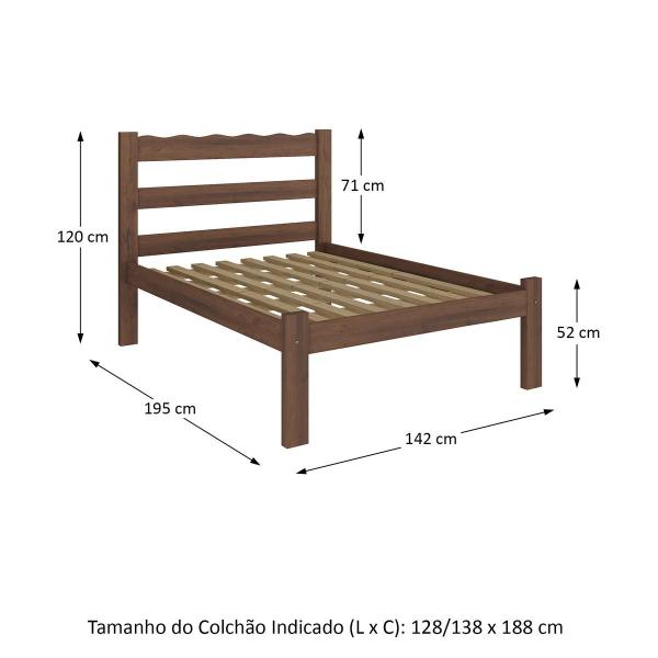 Imagem de Cama de Casal Madeira Maciça para Colchão 128/138x188cm Multimóveis CR35255