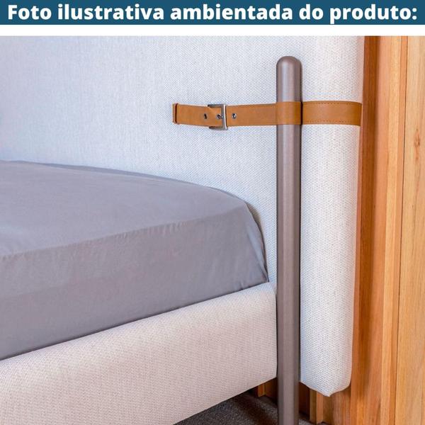 Imagem de Cama de Casal MH-6017 Herval Estofado Casal Colchão 138 cm Madeira Maciça Off White Detalhe Marrom B