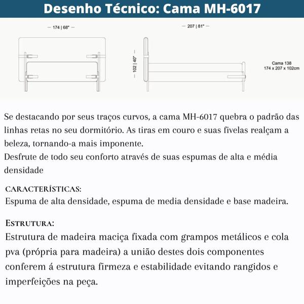 Imagem de Cama de Casal MH-6017 Herval Estofado Casal Colchão 138 cm Madeira Maciça Off White Detalhe Marrom B