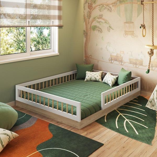 Imagem de Cama De Casal Montessoriana Aveiro Oak/ Branco - Completa Móveis