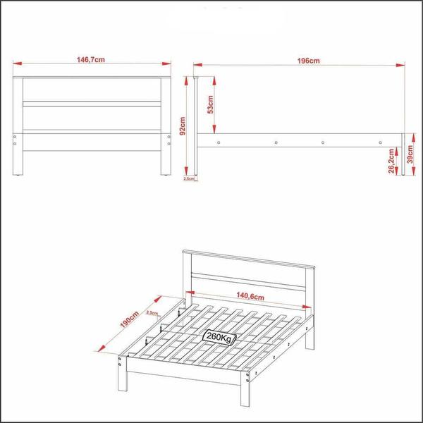 Imagem de Cama de Casal para Colchão 138 x 188 cm Multimóveis CR35009 Nogal/Branca