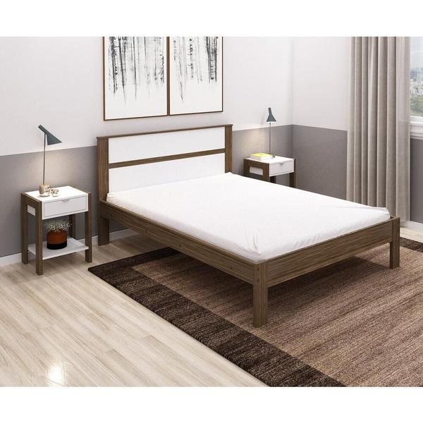 Imagem de Cama de Casal para Colchão 138 x 188 cm Multimóveis CR35009 Nogal/Branca