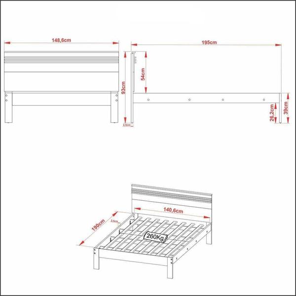 Imagem de Cama de Casal para Colchão 138 x 188 cm Multimóveis CR35013 Amendoa/Branca