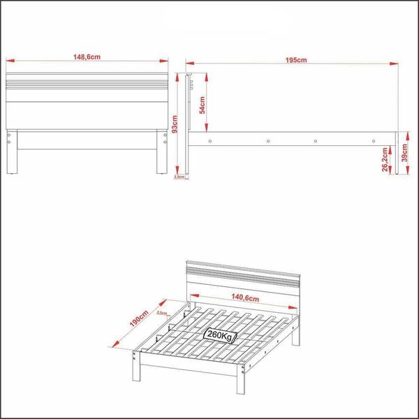 Imagem de Cama de Casal para Colchão 138 x 188cm Multimóveis VCR35013