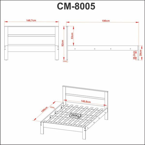 Imagem de Cama de casal para colchão 1,38m CM8005 Tecnomóbili