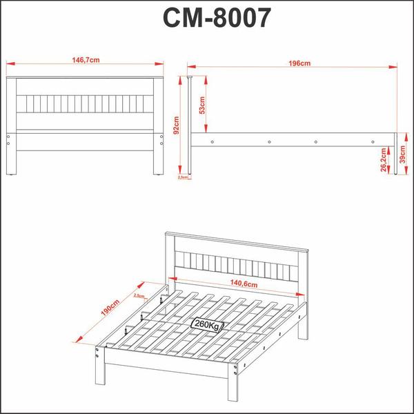 Imagem de Cama de casal para colchão 1,38m CM8007 Tecno Mobili