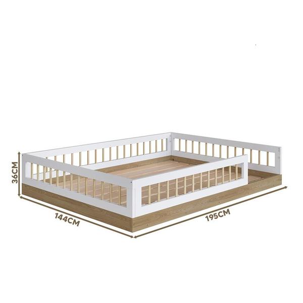 Imagem de Cama De Casal Para Criança Com Colchão Montessoriana Aveiro Oak Branco Festa Shop JM