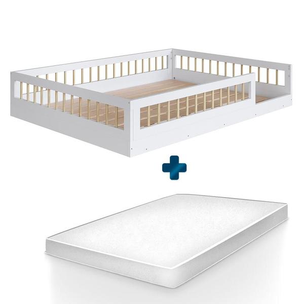 Imagem de Cama De Casal Para Criança Com Colchão Montessoriana Branco Festa Shop JM