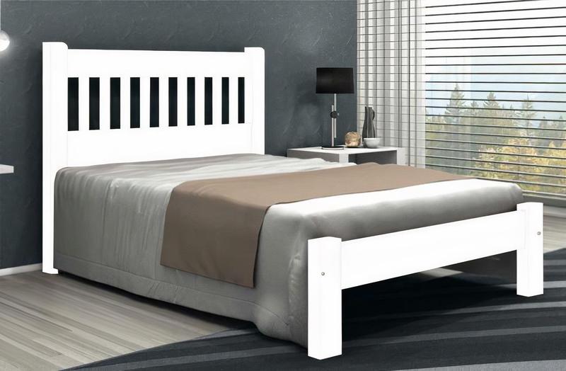 Imagem de Cama de Casal Pérola de Madeira Maciça Angelim Pedra/Tauari - Cor Branco