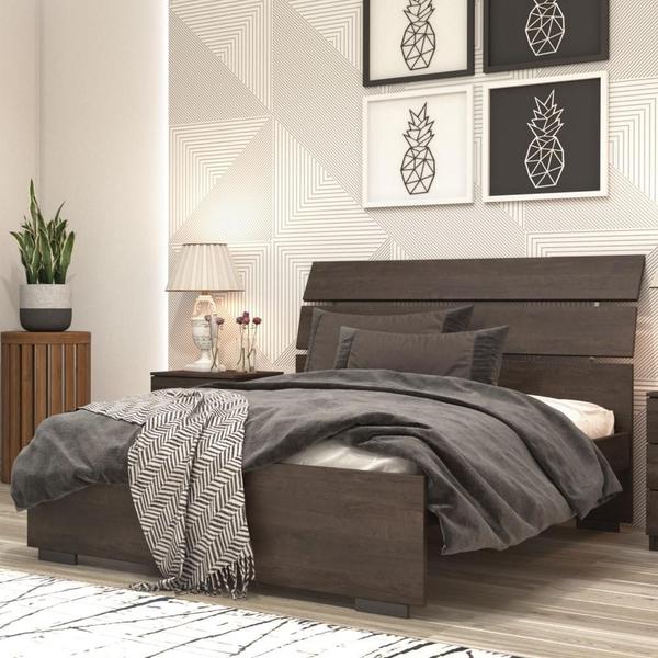 Imagem de Cama De Casal Premium Grande Com Cabeceira Painel Em MDF Quarto Marrom Escuro