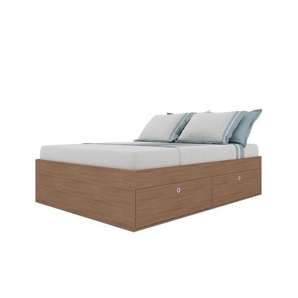 Imagem de Cama de Casal Queen Box Tokio 160 cm Organizadora Com 4 Portas Sem Colchão Quarto Marrom Madeira