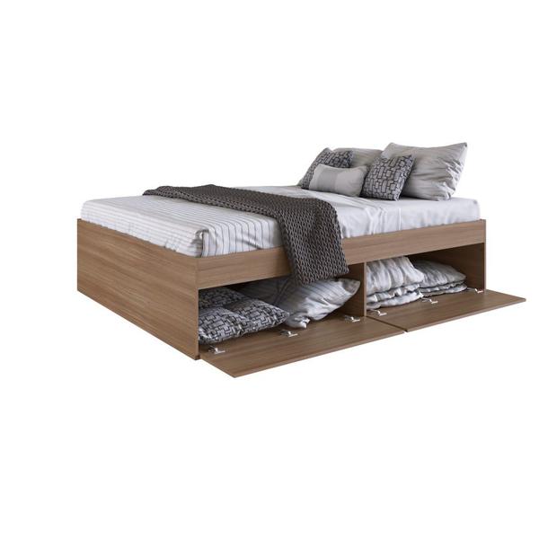 Imagem de Cama de Casal Queen Box Tokio 160 cm Organizadora Com 4 Portas Sem Colchão Quarto Marrom Madeira