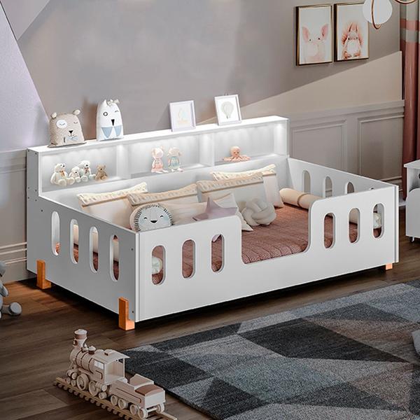 Imagem de Cama de Criança Infantil de Criança Montessoriana Led Nina com Nicho Branca Incluso Lousa Mágica