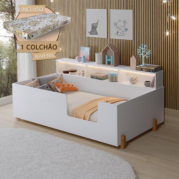 Imagem de Cama De Criança Infantil Design Doçura Juvenil Lisa Branca + Colchão