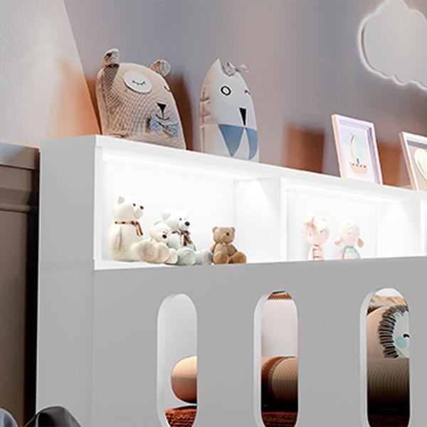 Imagem de Cama de Criança Infantil Montessoriana Led Nina com Nicho - Branco Acompanha Luminária Led