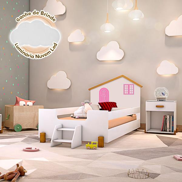 Imagem de Cama de Criança Infantil Solteiro Belissima Rosa - Branca e Amêndoa Acompanha Luminária Led