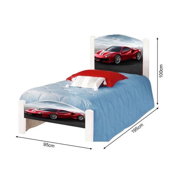 Imagem de Cama de Criança Infantil Solteiro Ferrari Adesivada com Grade de Proteção e Colchão