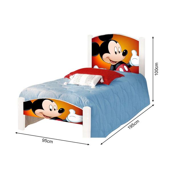 Imagem de Cama de Criança Infantil Solteiro Mickey Adesivada com Grade de Proteção e Colchão