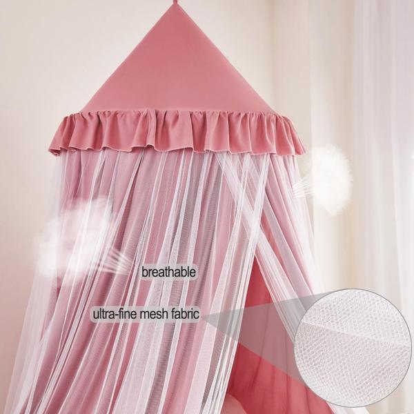 Imagem de Cama de dossel Kertnic Large Dome para quarto de crianças Mosquiteiro rosa