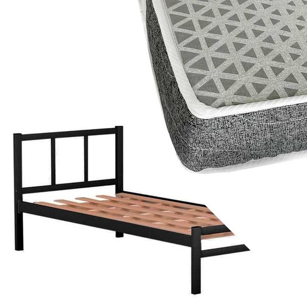 Imagem de Cama De Ferro Tubular Solteiro 88 Resistente Laís Preto Primoart Com Colchão Probel D20