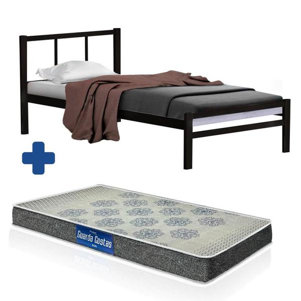 Imagem de Cama De Ferro Tubular Solteiro 88 Resistente Laís Preto Primoart Com Colchão Probel D20