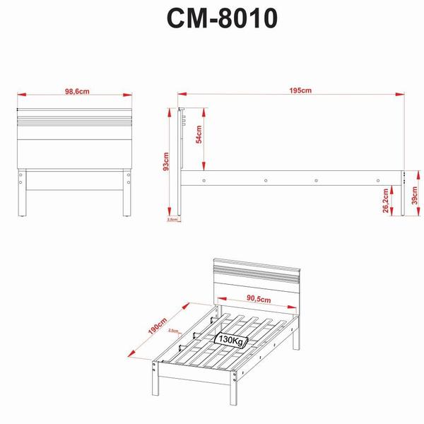 Imagem de Cama de Solteiro 195 cm Com Cabeceira Estrados de Madeira de Eucalipto Quarto Adulto Branco