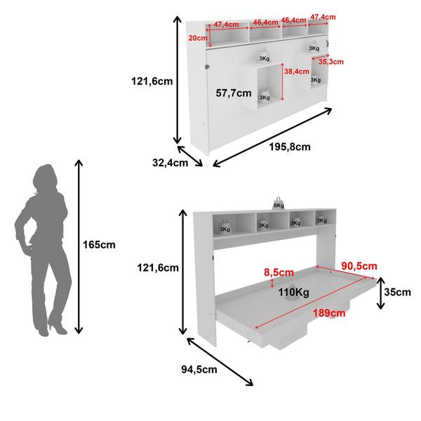 Imagem de Cama de Solteiro Articulada com 4 Nichos - Branco