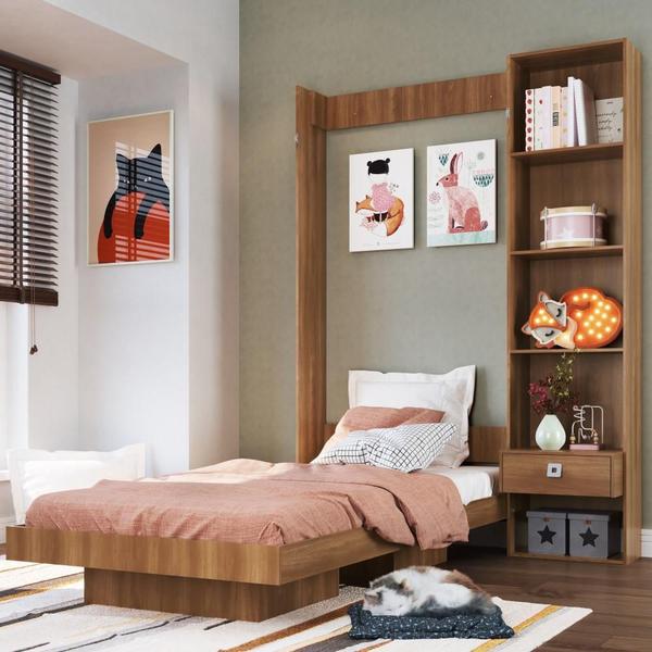 Cama de Solteiro Articulável Vertical com Estante Vancouver Art In Móveis Marrom Imagem de Cama de Solteiro Articulável Vertical com Estante Vancouver Art In Móveis Marrom