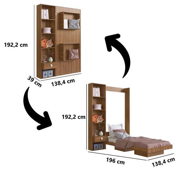 Cama de Solteiro Articulável Vertical com Estante Vancouver Art In Móveis Marrom Imagem de Cama de Solteiro Articulável Vertical com Estante Vancouver Art In Móveis Marrom