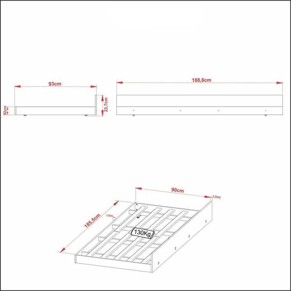 Imagem de Cama de Solteiro Auxiliar para Colchão 88 x 188 cm Multimóveis CR35012 Amendoa