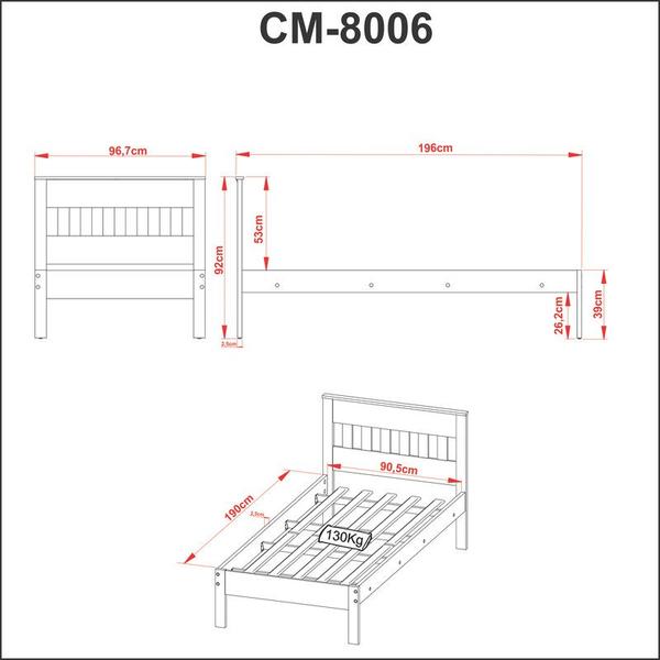 Imagem de Cama de Solteiro CM8006 Para Colchão de 88cm Amêndoa/Branco Tecnomobili