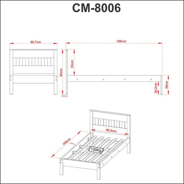 Imagem de Cama de Solteiro CM8006 Para Colchão de 88cm Branca Tecnomobili