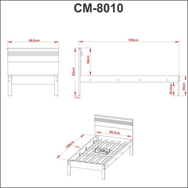 Imagem de Cama de Solteiro CM8010 Para Colchão de 88cm Amêndoa/Branco Tecnomobili