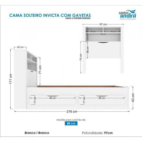 Imagem de Cama de Solteiro com 2 Gavetas Invicta Contemporânea Santos Andirá