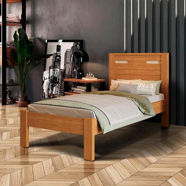 Imagem de Cama De Solteiro Com Cabeceira 100% MDF Com Colchão Nature Off White Fege Shop Jm