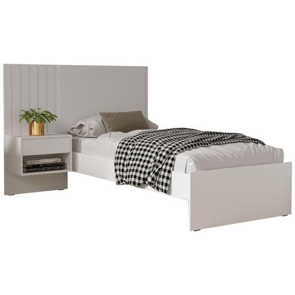 Imagem de Cama de Solteiro com Cabeceira Ripada com 1 Mesa e Gaveta Zara Shop Jm Branco