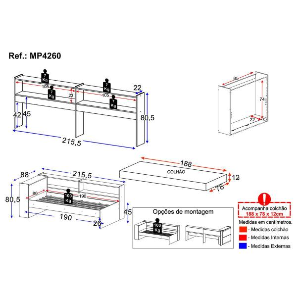 Cama de Solteiro com Colchão Incluso Baú Embutido e Prateleira Multimóveis MP4260 Imagem de Cama de Solteiro com Colchão Incluso Baú Embutido e Prateleira Multimóveis MP4260
