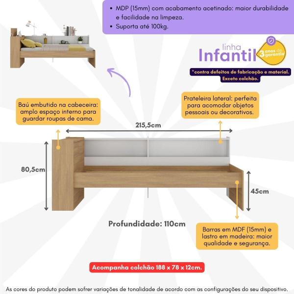 Cama de Solteiro com Colchão Incluso Baú Embutido e Prateleira Multimóveis MP4260 Imagem de Cama de Solteiro com Colchão Incluso Baú Embutido e Prateleira Multimóveis MP4260