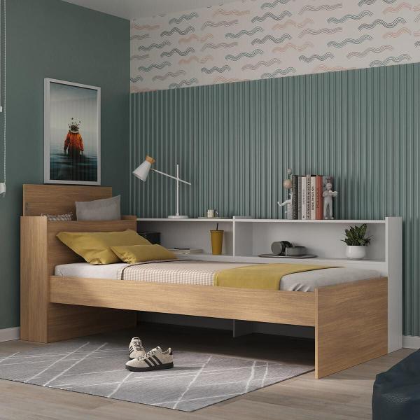 Cama de Solteiro com Colchão Incluso Baú Embutido e Prateleira Multimóveis MP4260 Imagem de Cama de Solteiro com Colchão Incluso Baú Embutido e Prateleira Multimóveis MP4260