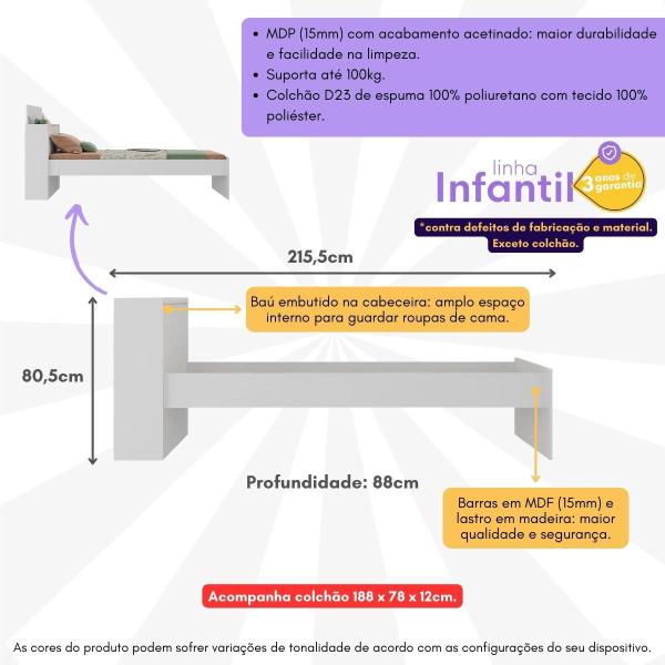 Imagem de Cama de Solteiro com Colchão Incluso e Baú Embutido Multimóveis MP4232 Branco