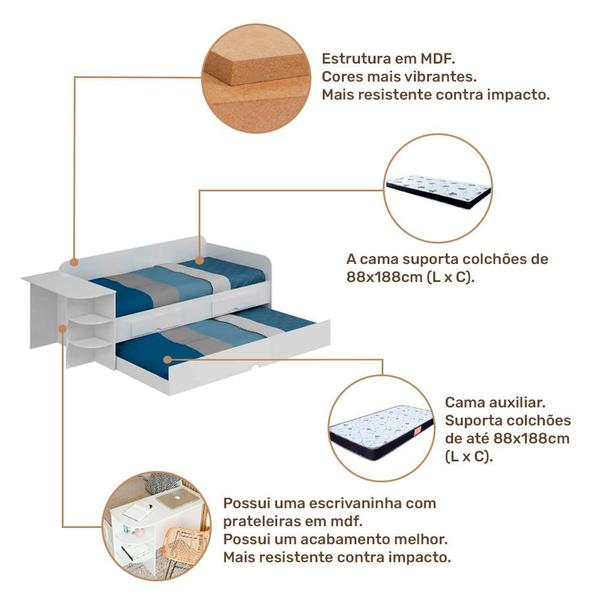 Imagem de Cama de Solteiro com Mesinha e cama auxiliar Helena Cimol Branco i