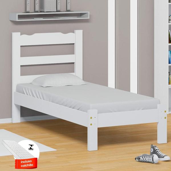 Cama De Solteiro Em Madeira Maciça Com Colchão Branco Nemargi Imagem de Cama De Solteiro Em Madeira Maciça Com Colchão Branco Nemargi