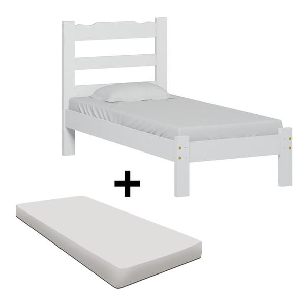 Cama De Solteiro Em Madeira Maciça Com Colchão Branco Nemargi Imagem de Cama De Solteiro Em Madeira Maciça Com Colchão Branco Nemargi