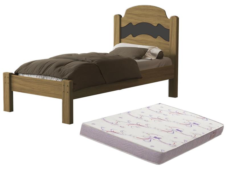 Imagem de cama de solteiro iris tradicional mdf reforçada para quarto com colchao incluso