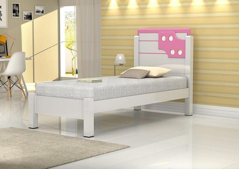 Imagem de Cama De Solteiro Luíza 0,90 Branco com Rosa - Vitamov