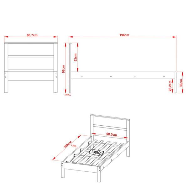 Imagem de Cama de Solteiro Madeira CM8004 Amêndoa/Branco - Tecno Mobili