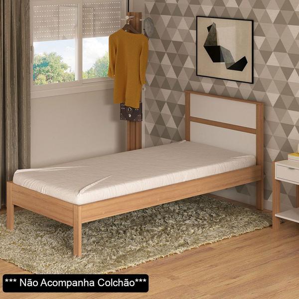 Imagem de Cama de Solteiro Madeira CM8004 Amêndoa/Branco - Tecno Mobili